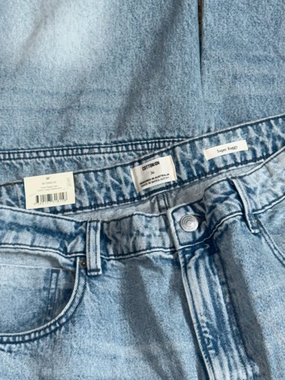 👖🛹 COTTON ON *NWT* Super Baggy Cargo‎ Jeans Light Blue Wash Y2K | Men's Sz 36